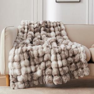 COOVA Faux Fur Throw Blanket for Couch, Cozy Soft and Fuzzy Plush Rabbit Fur Bubble Blanket for Sofa Bedroom Living Room, 60x80 Inches Tie Dye Brown