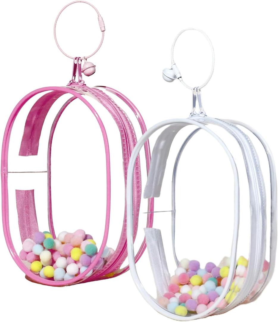 2PCS Large Clear Figure Display Bag Compatible with 7" Plush Doll | PVC Protective Case with Keychain, Portable Doll Storage Pouche, Keychain Carrying Case, 7.1x4.7x3 inch