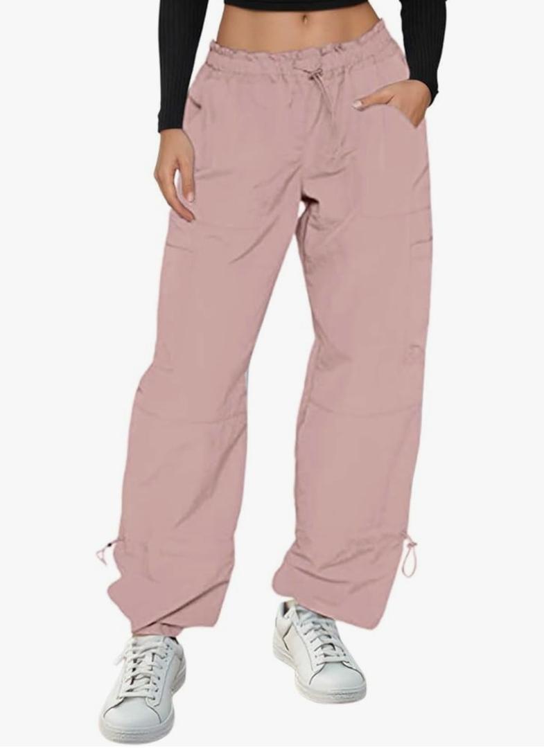 Womens Cargo Sport Pants with Multiple Pockets Ruffle Elastic Waist Fashion Comfortable Loose Fit Lounge Sweatpants M