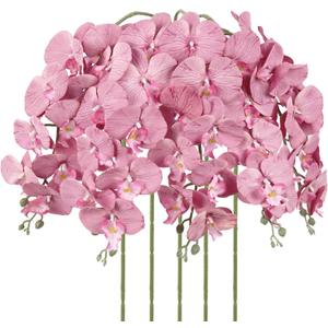 IPOPU Dusty Pink Orchid Artificial Flowers 5PCS Fake Orchid Long Stems Phalaenopsis Branches Real Touch Silk Orchids for Vase for Bridal Shower Home Party Wedding Decoration (Dusty Pink)