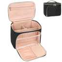 Relavel Makeup Bag, Large Capacity Travel Makeup Bag Organizer, Waterproof Cosmetic Bag with Adjustable Dividers for Women, Make Up Brush Holder Makeup Case with Compartments (Black) (02-Black)