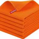 Homaxy 100% Cotton Waffle Weave Kitchen Dish Cloths, Ultra Soft Absorbent Quick Drying Dish Towels, 12 x 12 Inches, 6-Pack, Orange