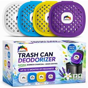 Trash Can Deodorizer & Odor Eliminator 4 in 1 Garbage Can Deodorizer, Activated Charcoal Stick-On Odor Absorber for Garbage Cans = Up to 12 Months Freshness