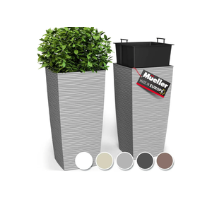 Mueller M-Resin Heavy Duty Tall Planter, Indoor/Outdoor Grande Plant, Tree, Flower Pot, 2-Piece Set, 24”, Modern Design, Built-in Drainage, Dark Grey