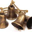 KI Store Triangular Christmas Bell Cluster 4pcs Hanging Metal Cow Bells on Jute Rope for Wreath Garland Christmas Fireplace Mantel Porch Towel Ladder Wall Decor 28-Inch