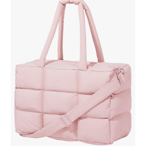 Puffer Tote Bag with Laptop Compartment, Quilted Shoulder Bag for Work Gym, Puffy Travel Carry On Tote with Zipper