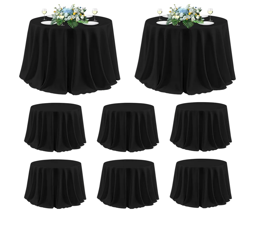 sancua 120 Inch Round Tablecloth Black, 8 Pack - Circle Polyester Fabric Table Cloth for Wedding Party Reception Banquet Birthday, Washable Formal Table Cover (Fit 48-96 Inch Tables)