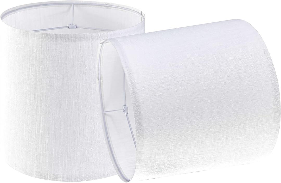 Set of 2 White Tall Linen Drum Lamp Shades Modern Lamp Shade 9.8" Top x 9.8" Bottom x 10.8" High (Spider) Medium Lampshade for Table & Beside Lamp - Lampshades Replacement By GO&SO
