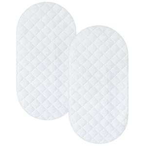 Bassinet Mattress Pad Cover Fit for Hourglass/Oval Bassinet Mattress, Waterproof Bassinet Mattress Protector Quilted Bassinet Sheets (32"x17") 2 Pack for Boys Girls, White