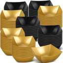 Sliner 100 Pcs Square Plastic Bowls Plastic Serving Bowls Disposable Chip Containers for Parties Snack Fruit Candy Containers for Candy Buffet Salad Bar Buffet Party Supplies (Gold, Black, 8 oz)