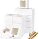 Moretoes 50pcs White Cookie Boxes with Window, 4x4x2.5 Inches Bakery Boxes with 5pcs Stickers for Small Cookies, Treats, Desserts, Chocolate Covered Strawberries, Mini Cake