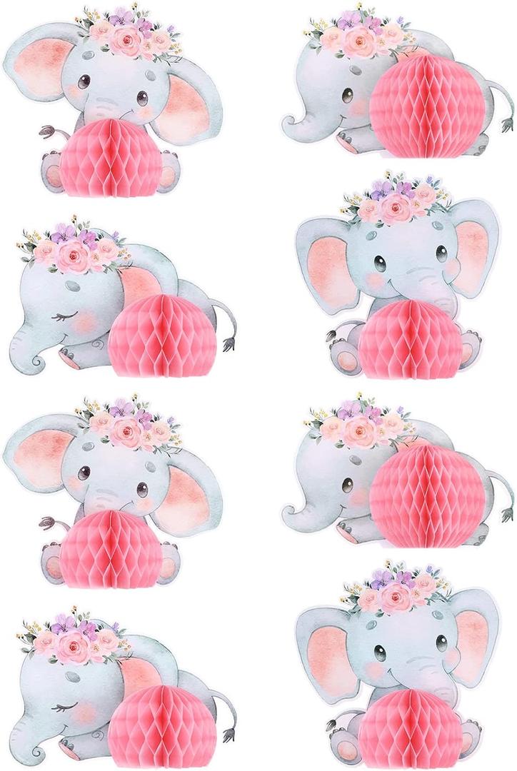 Lenwen 8 Pcs Pink Elephant Baby Shower Decorations for Baby Shower Table Centerpieces Elephant Party Decorations Elephant Honeycomb Centerpieces Table Decorations for Birthday Party Supplies
