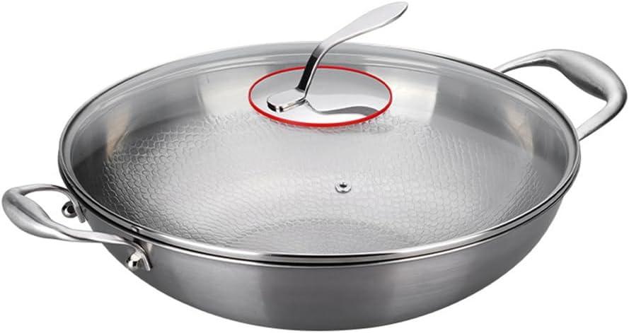 14 Inch Titanium Hammered Wok with Double Handles, Frying Pans Nonstick, Non-Stick Wok, Scratch-Resistant Non Stick Titanium Pans for Cooking,with lid