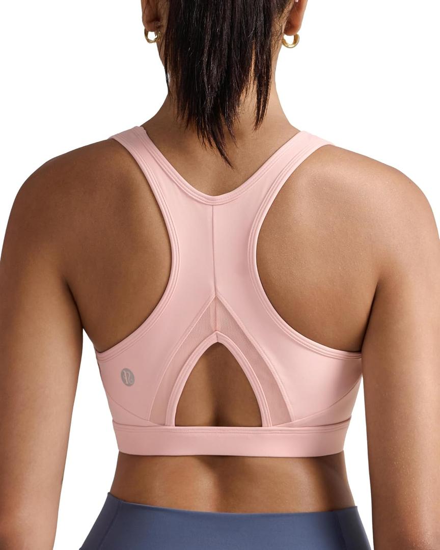 RUNNING GIRL Sports Bras for Women High Support Moulded Cup High Impact Sports Bras Racerback Workout Running Yoga Bra (Large, Pink Peony)