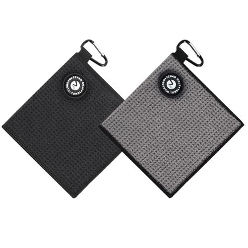 ZZHAO Magnetic Golf Towels,Super Absorbent Microfiber Small Towels with Clip - Industrial Strength Magnet,Lightweight, Scratch-Resistant, 5.5x5.5 In-2Pcs- Black&Gray