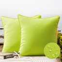 Phantoscope Pack of 2 Outdoor Waterproof Throw Pillow Covers with Contrast Piping, Decorative Square Cushion Case Patio Pillows for Couch Tent Sunbrella, Lime Green 20x20 inches
