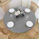 NLMUVW Round Vinyl Tablecloth Fitted with Elastic Edge, Flannel Backing PVC Table Cover Waterproof Wipe Clean Table Cloth for Dining Party Outdoor, Grey,  56"