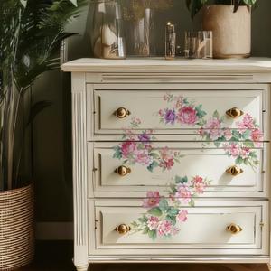 Floral Vintage Rub on Transfer for Furniture Large Flower UV DTF Transfer Sticker for Wood Glass Home Decor, Sping Pink Peony