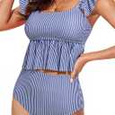 Dokotoo Two Piece Tankini Swimsuits for Women 2026 Square Neck Ruffle Cap Sleeve Bathing Suits Striped Swim Suits (XX-Large, Sky Blue Stripe)