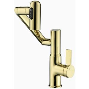 Lefton Rotatable Bathroom Faucet with Temperature Display in Fahrenheit (Batteries-Free), 3 Water Outlet Modes, Polished Gold, BF2204-5