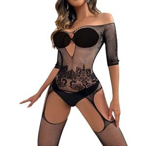 Famstar Sexy Lingerie For Women Naughty Sparkle Rhinestone Fishnet Lingerie Set Teddy Erotic Mesh Rave Outfit