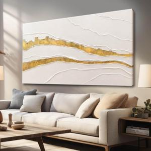VAYIMDH Canvas Abstract Art White Large Wall Decorations for Living Room Gold Foil Abstract Wall Hanging Oil Painting for Office 29"x 58" Home Decor