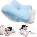 Memory Foam Cervical Neck Pillow, Cervical Pillows for Neck and Shoulder, Ergonomic Contour Bed Pillow Side Sleeper Pillows for Adults, Neck Support Pillow for Back Stomach Sleepers (Blue-white)