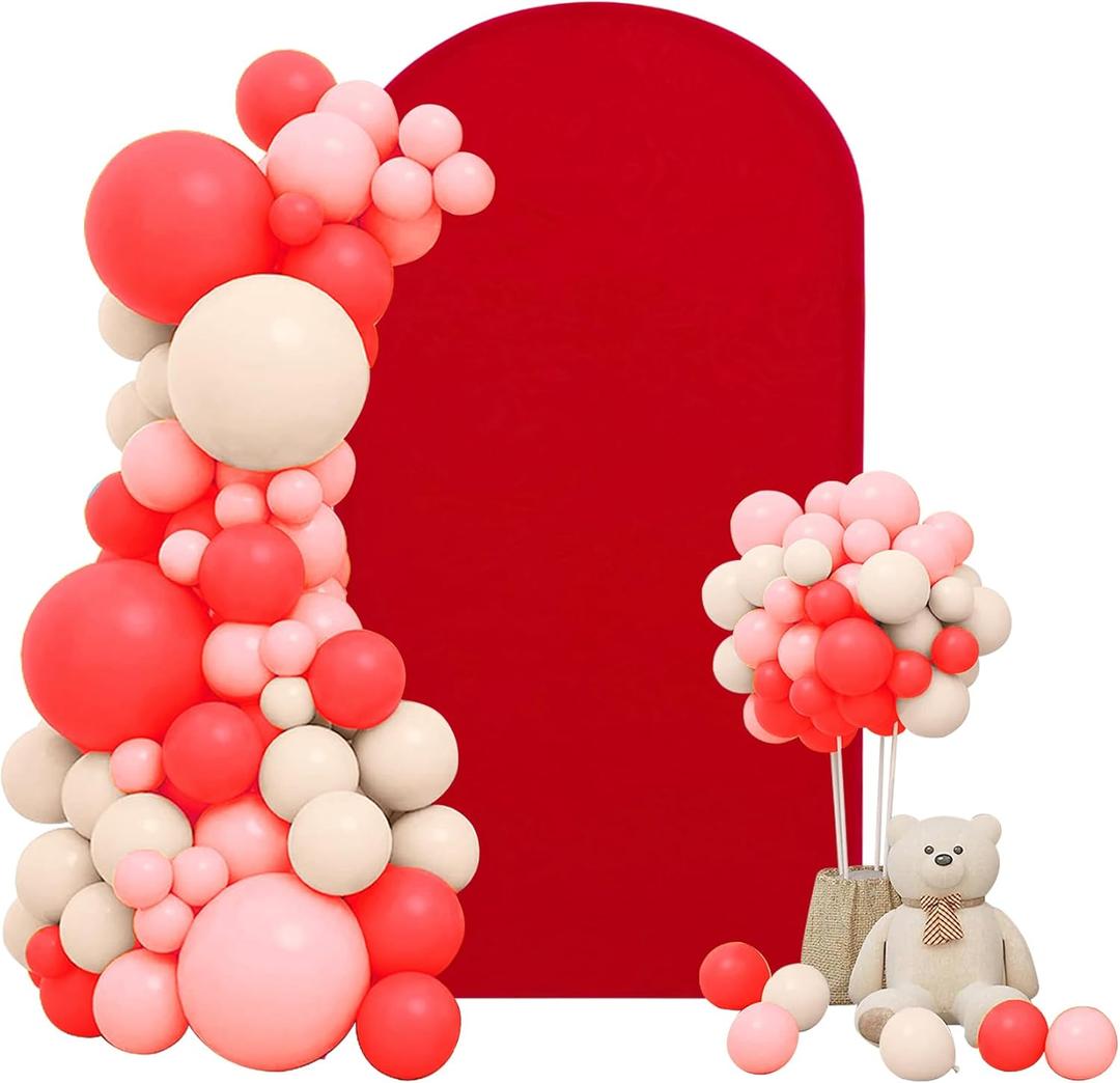 Wedding Arch Cover 6.6FT Stretchy Fitted Arch Cover Round Top Stand Covers Double-Side Chiara Cover Backdrop Cover for Wedding Birthday Party Ceremony Baby Shower Decoration(Red)