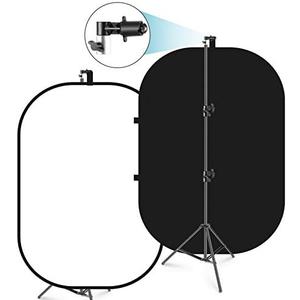 Neewer 5x7ft/1.5x2m Chromakey Foldable Backdrop with Stand 8.5ft/2.6m, 2-in-1 Reversible Black White Green Background Panel for Photography Studio, Live Streaming, Video Calls, Games