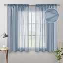 MIULEE Dusty Blue Linen Textured Sheer Curtains for Kitchen/Bedroom/Living Room Semi Transparent Voile Drapes Farmhouse Short Window 2 Panels with Rod Pocket Light Blue W 54 x L 45 inches Long
