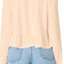 Vrtige Women's V Neck Long Sleeve Peplum Babydoll Blouse Shirt Crop Top Ruffle Hem (Beige, XS)