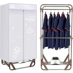Uten Clothes Dryer, 1500W Power Electric Clothes Dryer Machine with Timer, 2-Tier Laundry Drying Wardrobe, Foldable Clothes Drying Rack and Dryer for Travel, Apartments, RV, Home (66inch, Gray)