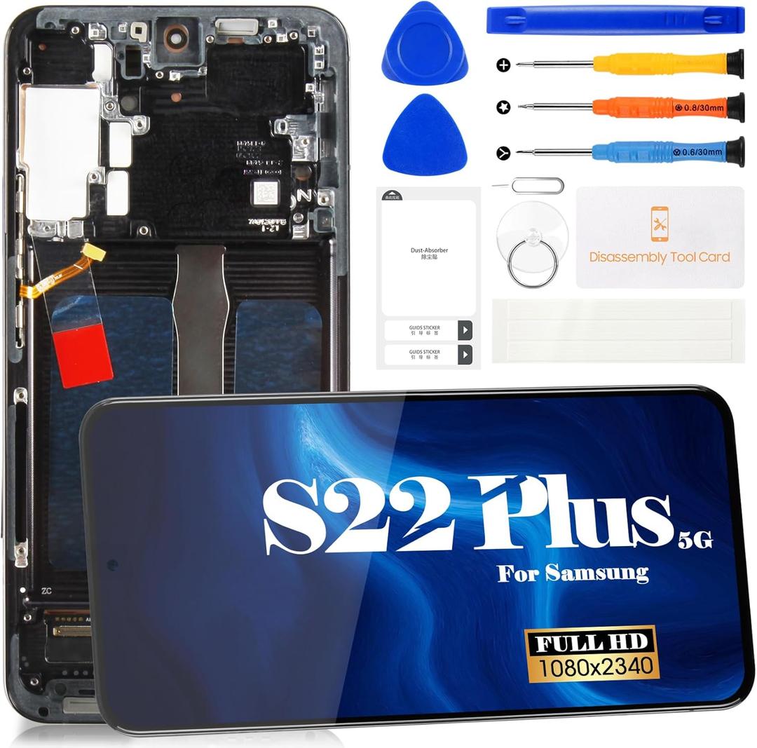 OLED for Samsung S22 Plus 5g Screen Replacement for Samsung Galaxy S22+ LCD Repair Screen for Galaxy S906U Display Touch Screen Digitizer Assembly Repair Kits with Frame (Black)