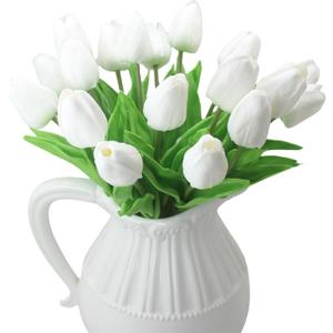 Artificial Tulips 10 Heads Mini Real Touch Artificial Flowers Fake Tulip for Home Decor Wedding Party DIY Bouquet Flowers (White)