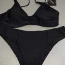ZAFUL Women's Solid Spaghetti Strap Bralette Bikini Set Two Piece Swimsuit (Black, Large)