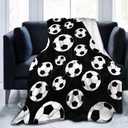 Fun Black and White Soccer Sports Ball Throw Blanket Soft Bed Bedding Warm Cozy Plush Flannel Fleece Blankets Gifts for Kids Boys Teens, Sofa Couch Bedroom Home Decor, 50"x40"