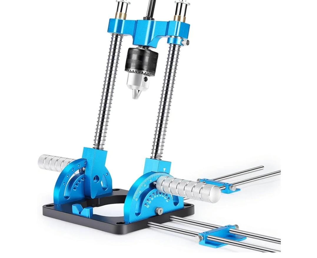 Upgraded Portable Drill Guide,Multi Angle Drill Guide for Straight Holes, Self-Centering Pins, Drilling Jig w/Chuck & Key, Adjustable Angle from 0° to 60°, Chuck Clamping Range for 1/16-1/2"