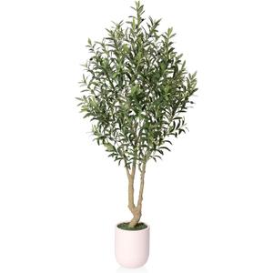 Artificial Olive Tree 6FT Tall, Faux Plants Indoor - Fake Plant with Lifelike Leaves,White Planter - Large Fake Olive Trees for Home Living Room Office Bedroom Floor Decor
