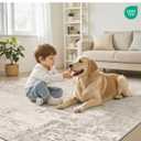 Art&Tuft Washable Rugs 9x12, Abstract Area Rugs 9x12 Living Room - Non Slip and Low Pile Soft Thin Rug for Bedroom, Dining Room, Kitchen, Office, Beige