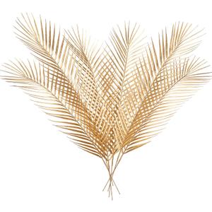 30 Large Gold Palm Leaves Palm Fronds Tropical Leaves Areca Palm Branches Artificial Palm Leaves with Stem Golden Palm Tree Leaves Faux Palm Leaves for Floral Arrangement Fake Gold Leaves 6Pcs
