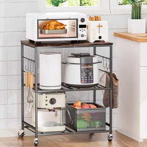 Abiglifty 3-Tier Rolling Kitchen Cart, Microwave Cart with Lockable Wheels, Kitchen Utility Cart, Mobile Microwave Stand with Storage for Living Room, Office, Balcony, Bathroom, Black