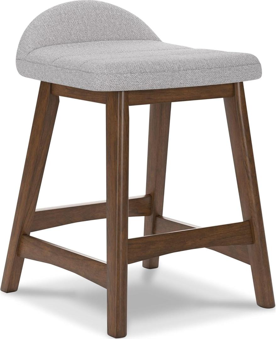 Signature Design by Ashley Lyncott Contemporary 28.5" Counter Height Upholstered Bar Stool with Foam Cushion, Light Gray & Brown