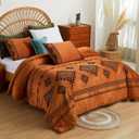 Cmfshape Luxurious Velvet Comforter Set Double-Sided,Bohemian Embroidered Burnt Orange Bedding,Ultra Soft Lightweight 3-Piece Set,Queen 90"x90"
