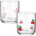 Skylety Set of 2 Pink Cherry Bow Icon Juice Glass 14oz Coquette Bow Glass Cup Pink Cherry Coffee Mug Gifts for Women Girls Mothers Day Birthday Bridal Shower Gifts