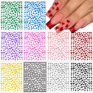 10 Sheets Heart Nail Art Stickers Decals Glitter Love Hearts Nail Sticker 3D Self Adhesive Shiny Powder Effect Valentine's Day Heart Nail Design for Lovers Romantic DIY Nail Decorations Manicure