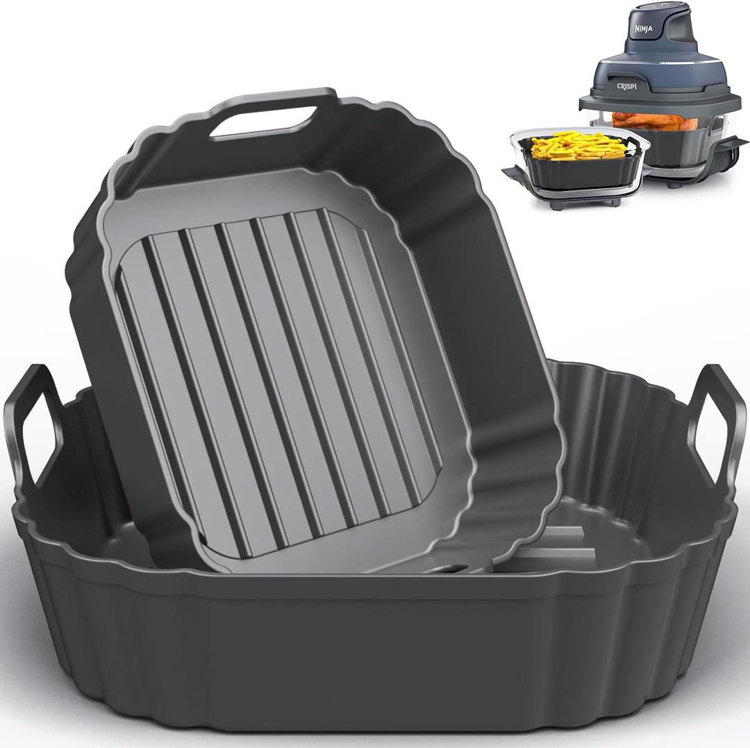 Square Silicone Air Fryer Liners for Ninja Crispi FN101GY FN101SG FN101ST FN101MT FN101PL for 4Qt & 6Cup, Reusable Basket Trays, 4-in-1 Portable Glass Airfryer Accessories