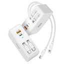 USB Wall Charger Block, Built-in Dual Retractable Cables 40W USB C Block Wall Plug with USB A/USB C Ports, Travel and PD Fast Charging for iPhone 17/16/15/14/13/12, Pad, Tablet