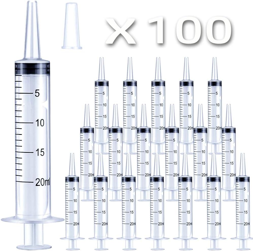 100 Packs 20ml Plastic Syringe, with Cover Cap, Large Syringes for Liquid Jello Shots, Measuring, Watering, Refilling, Feeding
