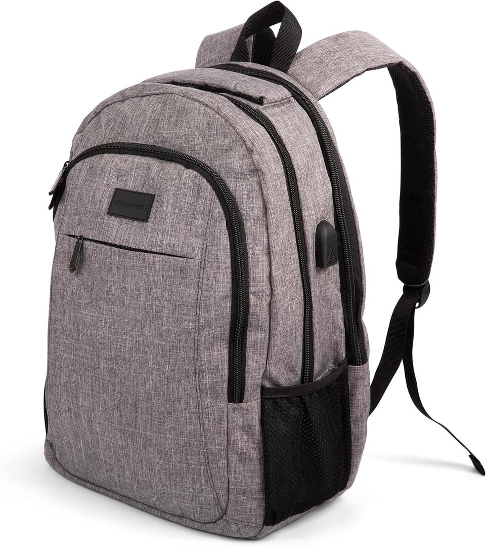 (Not Made In China) Travel Laptop Backpack, Water Resistant and Anti-Theft Carry On Bookbag With USB Charging Port, Fits up to 15.6 Inch Computer, Bookbag For Men Women (Magellan, Gray, 1 Pack)