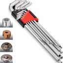 Powerbuilt 9 Piece SAE Hex Key Wrench Set for  Fasteners, Standard, Grip Rusted, Rounded Bolts, Long End - Zeon Series 240096